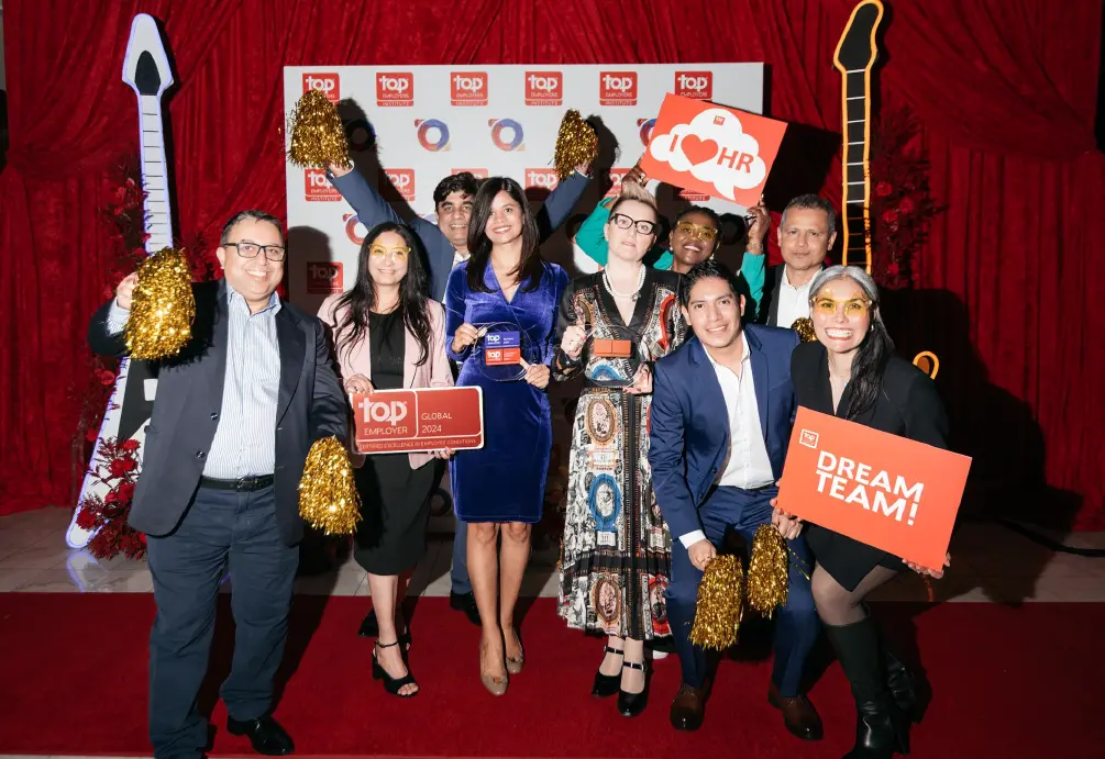 HCLTech employees in the US (left) and APAC (right) celebrating the Top Employer recognition