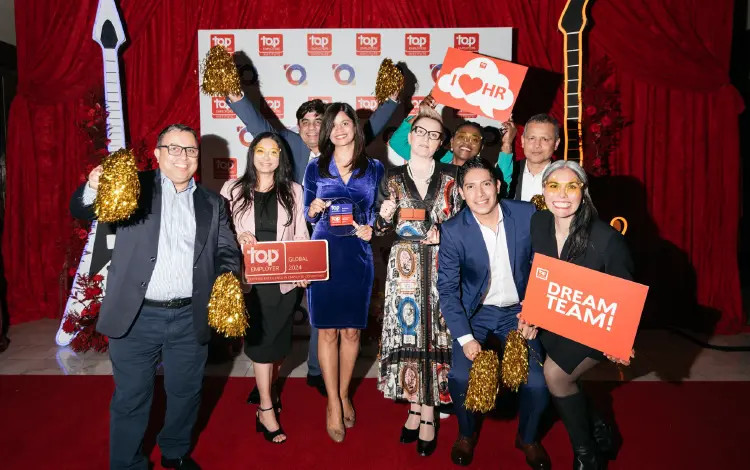 HCLTech employees in the US (left) and APAC (right) celebrating the Top Employer recognition